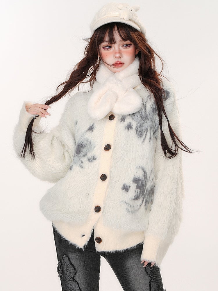 Mohair-Cardigan mit Schmetterlingsmuster