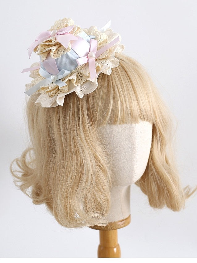 Decorated Lolita Details BluePink Mini Sweet Bowknot Beaded Hat