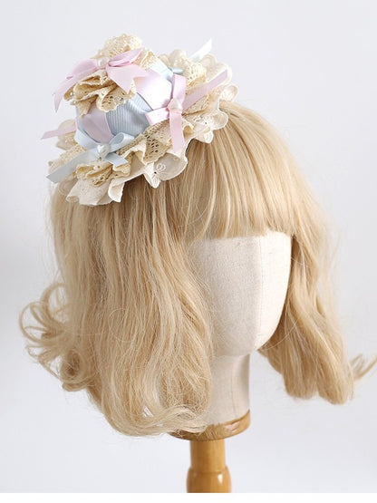 Decorated Lolita Details BluePink Mini Sweet Bowknot Beaded Hat