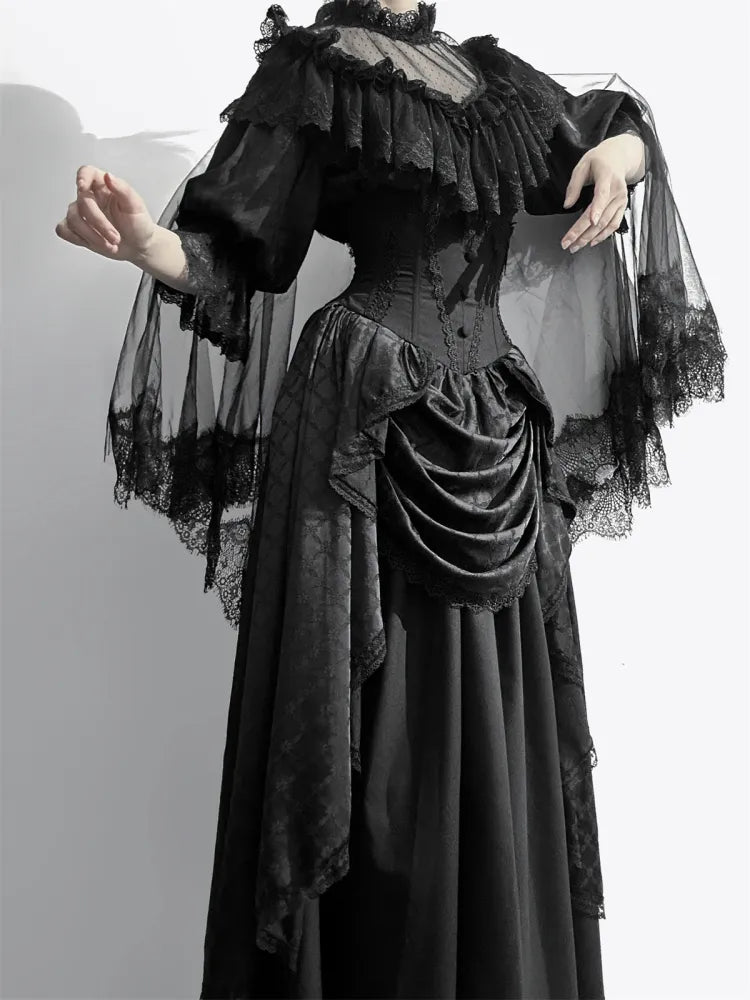 All Black Aristocrat  Gothic Edward Neck / V-neck Top