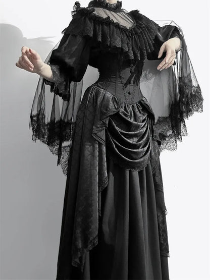 All Black Aristocrat  Gothic Edward Neck / V-neck Top