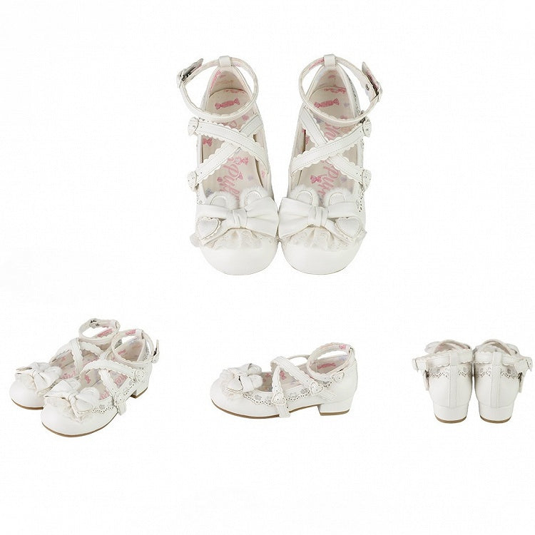 Janes White Crisscross Low-heel Straps in Mary PU with