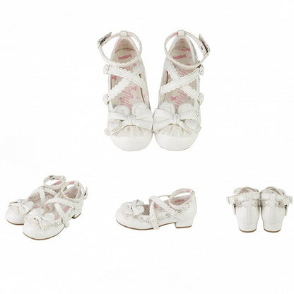 Janes White Crisscross Low-heel Straps in Mary PU with