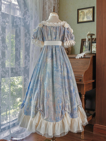 Blue Empire Waist Oil Painting Maxi Dress - Every Page of Poetry