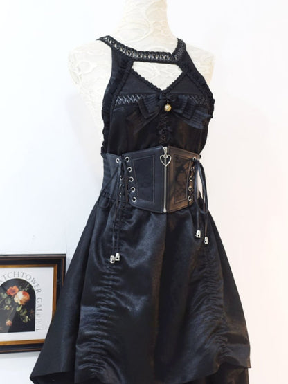 Gothic Schwarzer PU-Korsettgürtel mit Schnürung und Reißverschluss