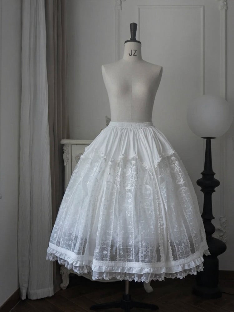 Ivory Elastic-Waist Lace-Layered Elegant Skirt - Sleepless Unanswered