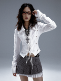 Shirt With Buckles White Cut-Out Lace-Up Bow
