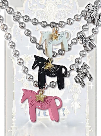 Stern Halskette Rosa/Schwarz/Weiß Karussell Y2K Anhänger