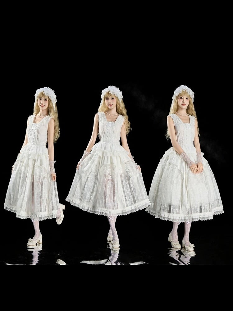 Ivory Elastic-Waist Lace-Layered Elegant Skirt - Sleepless Unanswered