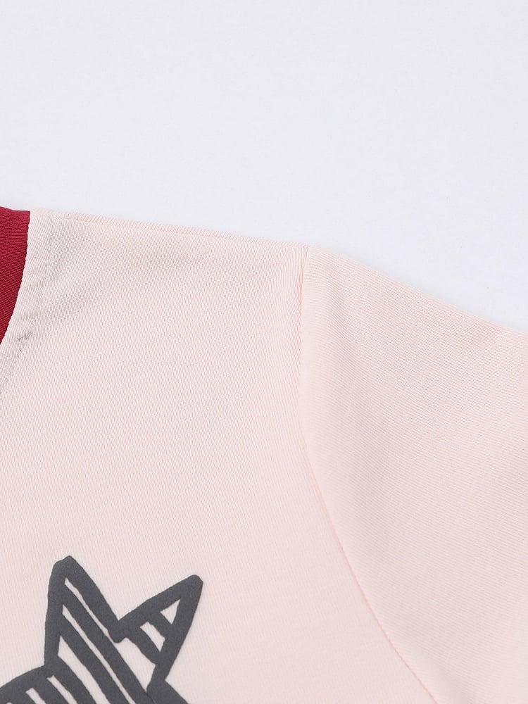 Pink Crew Neck Short Sleeve T-Shirt with Graffiti Prints - Languid Park