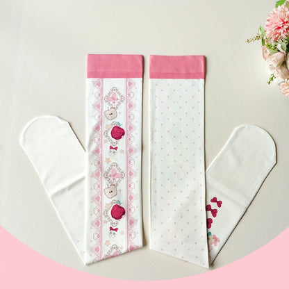 Red Apple and Bow Print Over Knee Stockings