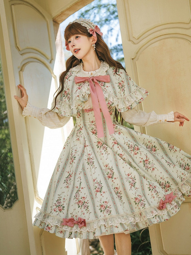 Three Color Cape Floral Print with Lace Trim - Miss Cube Dressworks