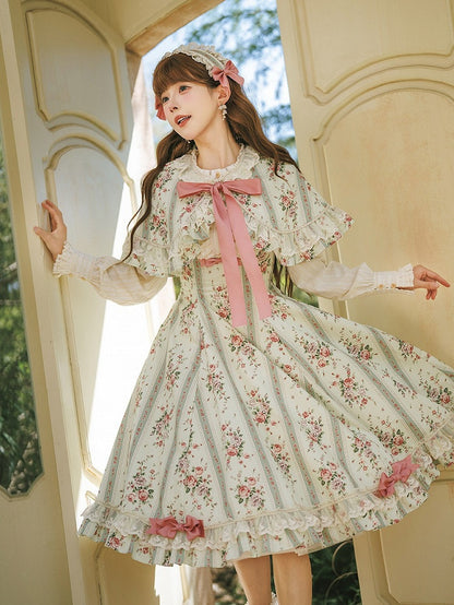 Three Color Cape Floral Print with Lace Trim - Miss Cube Dressworks