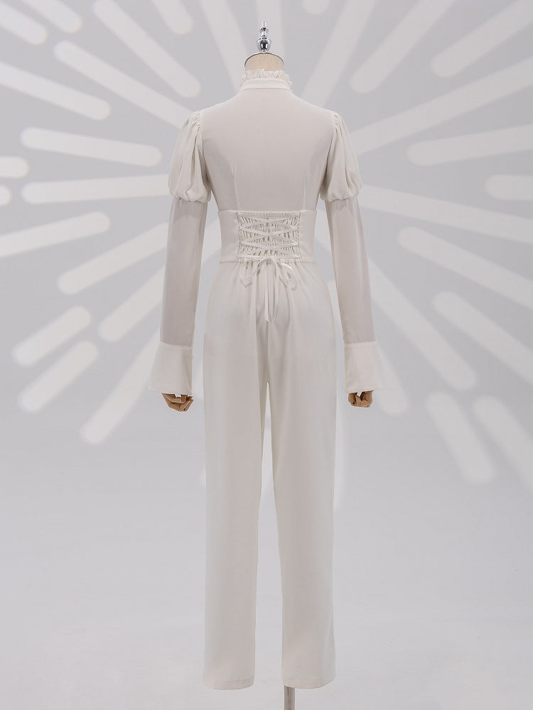 White Corset Belt High-Waist Ouji Lolita Pants - DevilInspired Exclusive Collection