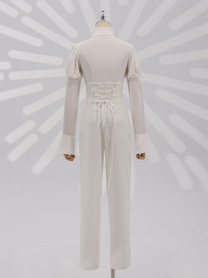 White Corset Belt High-Waist Ouji Lolita Pants - DevilInspired Exclusive Collection