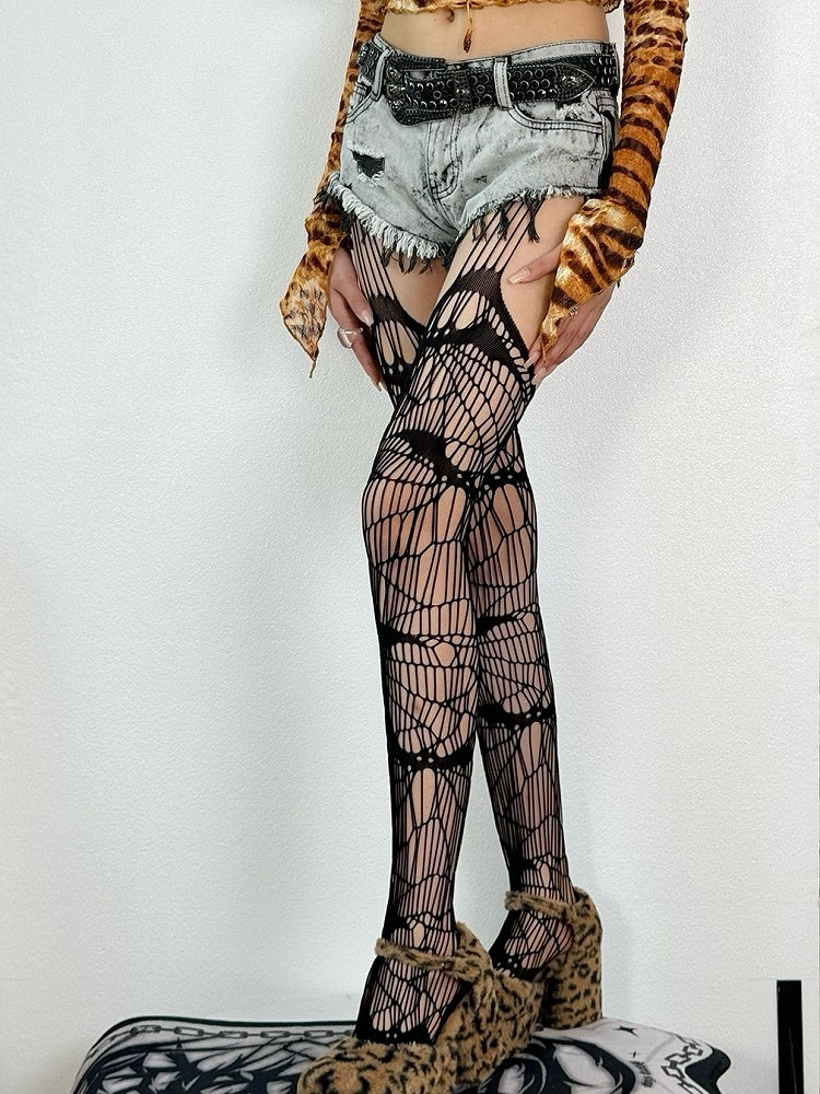 Strumpfhosen Design Y2K Cut-out Strapse Schwarz/Weiß