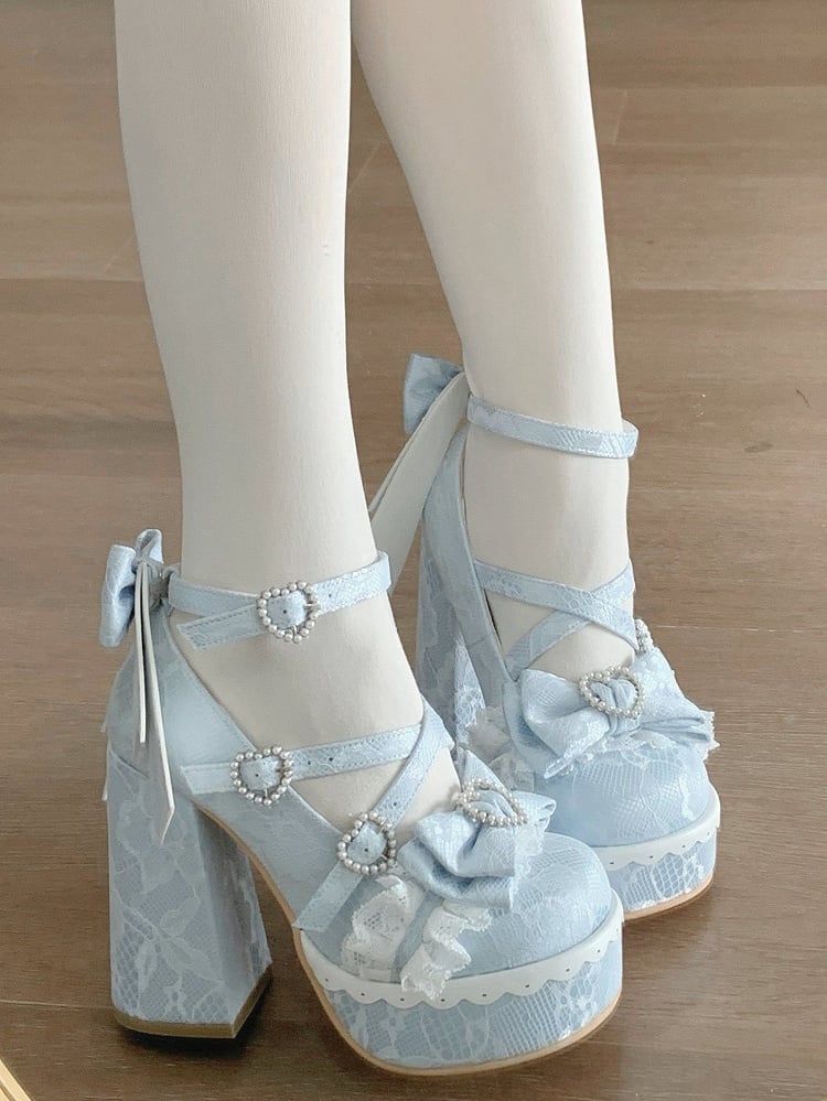 High-heel Toe Shoes Round Bow with Back Detachable Elegant Lolita