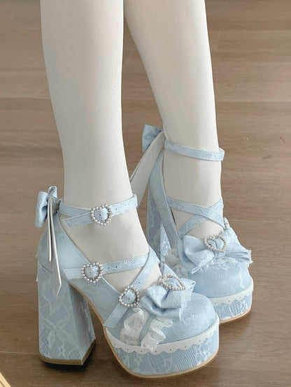 High-heel Toe Shoes Round Bow with Back Detachable Elegant Lolita