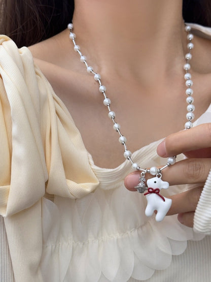 Y2K Red Bow Ring/Beaded Necklace