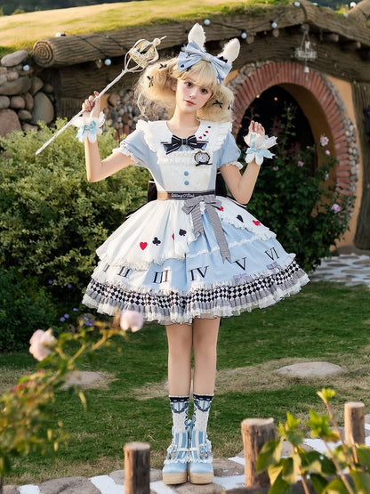 Peter in Vibes Lolita Collar Blue Alice Apron Sweet Pan + Wonderland White Dress