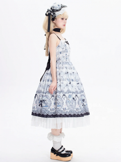 不思議の国のアリスとキティのバニージャンパーテーマスカートロリータプリント