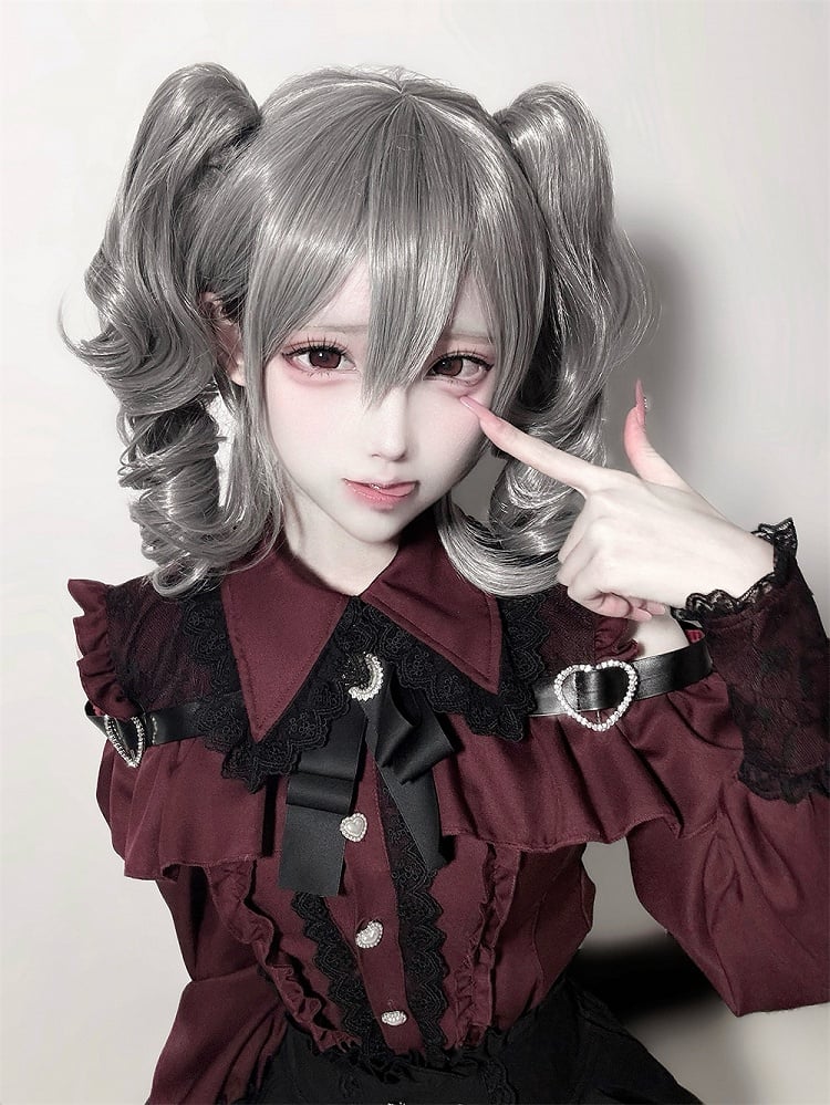 Jirai Button Blouse: Red Sweetheart Closure Wine Kei