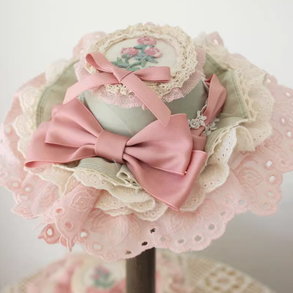Floral Embroidery Lace Trim Top Hat