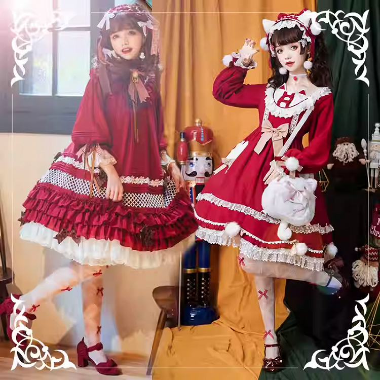 Red/Black Bows Crisscorss Banded Lolita Over Knee Stockings