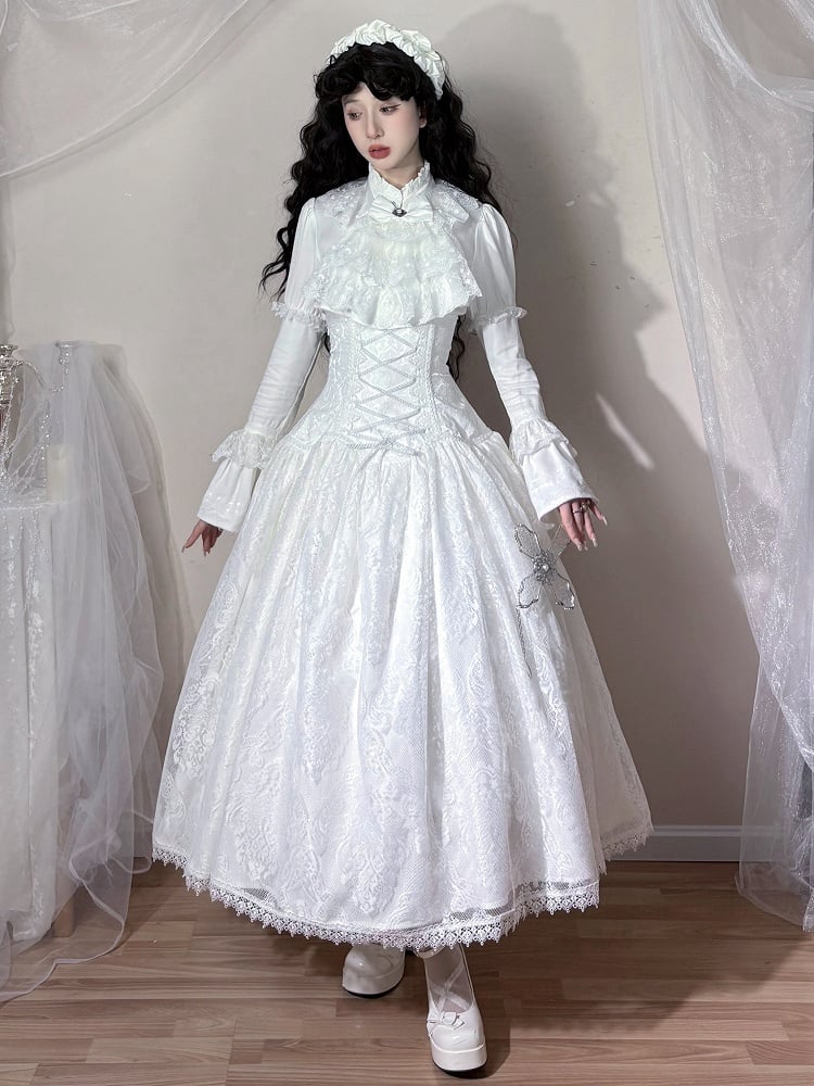 ロリータハイスーパーロングホワイトスカートゴシックバージョンウエスト