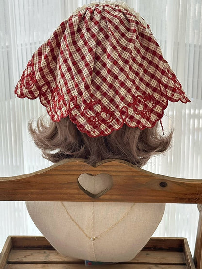 Triangle Plaid Tomato Scarf Pattern Red Embroidery