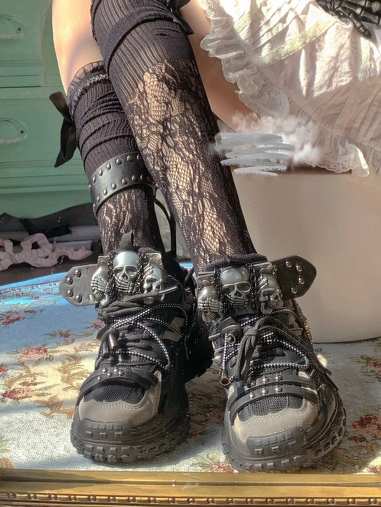 Black Sneakers Platform - Punk Studs Accents