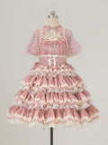 Lolita Ruffles Embroidery with Pink Lace Goldfish Details Dress Sweet and Tiered