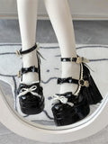 High Block Heel Round-Toe with Lolita Black 11cm Heels Height Platform Elegant