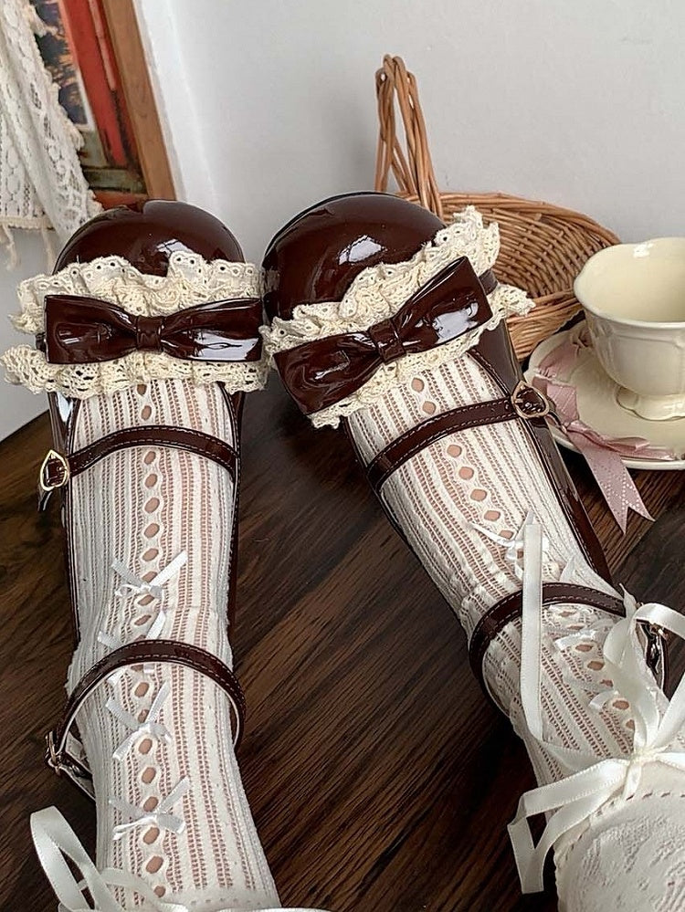 Edging Sweet - Mid Brown Mary Heel with Lace Style Janes