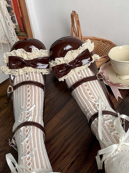 Edging Sweet - Mid Brown Mary Heel with Lace Style Janes