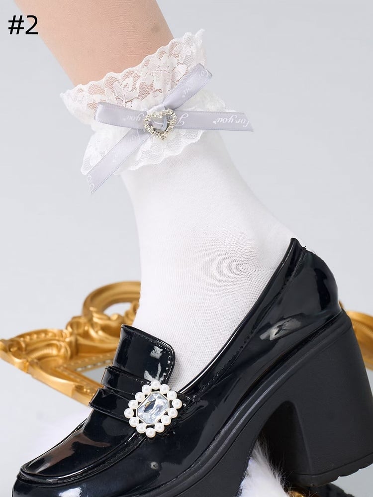 Chaussettes mollet Jirai Kei à nœud et bordure en dentelle, 4 options