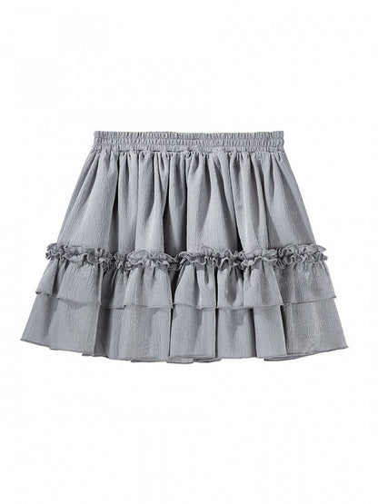 Gray Ruffled Tiered Gothic Lolita Skirt - Unknown Star
