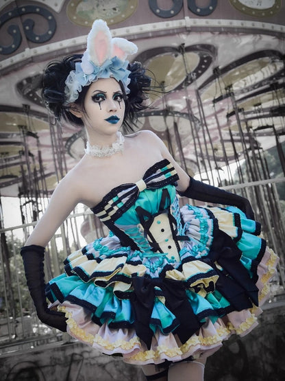 Pink Boned Basque Waist Puffy Dress with Bowknots and Big Padded Heart