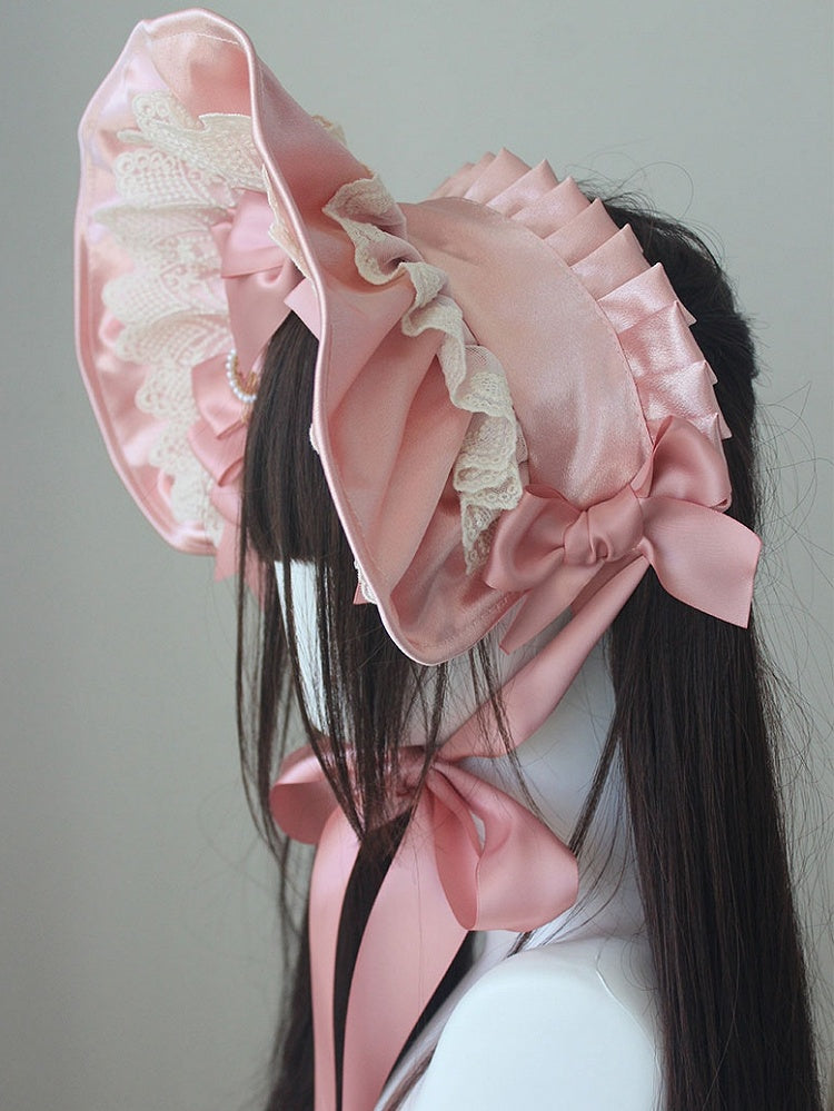 Beaded Decorated Bowknot Details Lace Trim Bonnet