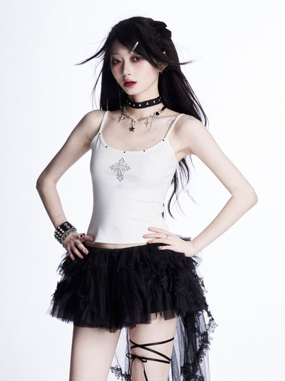 Cami Top Weiß Strass Verziert Kreuz Glamorous