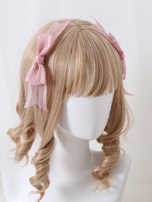Pink A of Hairclips Vertical Pair Sweet Bowknot Lolita