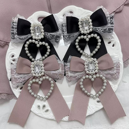 Jirai Kei Strass Perlen Herz Charm Spitze Akzente Bowknot Haarspangen
