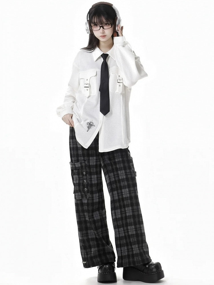 ホワイトスネークバックルストラップポケットシャツ（無料ネクタイ付き）