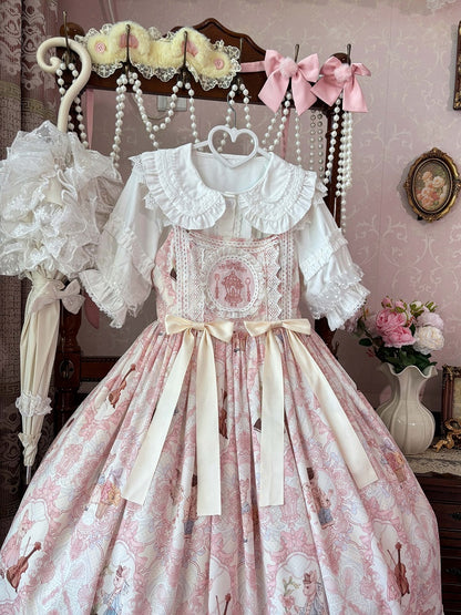 Light High Violin Lolita Bunny and Yellow Waist Print Dress Sweet JSK