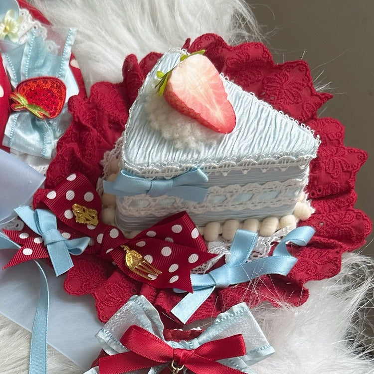 Triangular Cake Hat Blue Lolita Red Sweet Bow Mini with