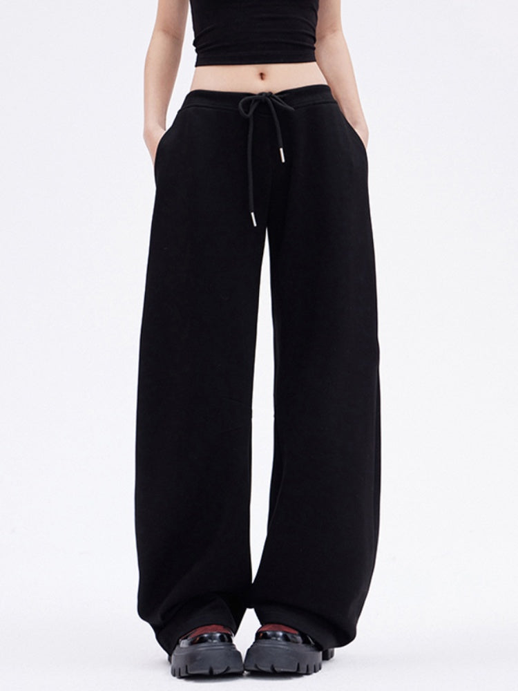 Black Drawstring Waist Loose Straight-leg Sweatpants