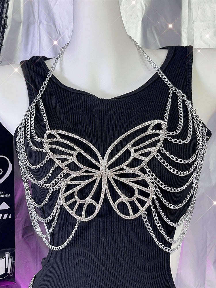 チェーンチェスト ギャルファッション バタフライ シルバー