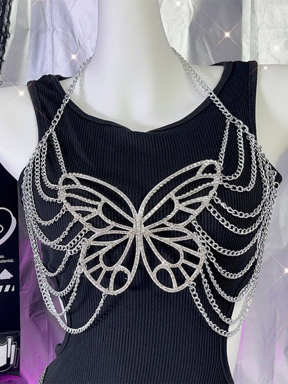 チェーンチェスト ギャルファッション バタフライ シルバー