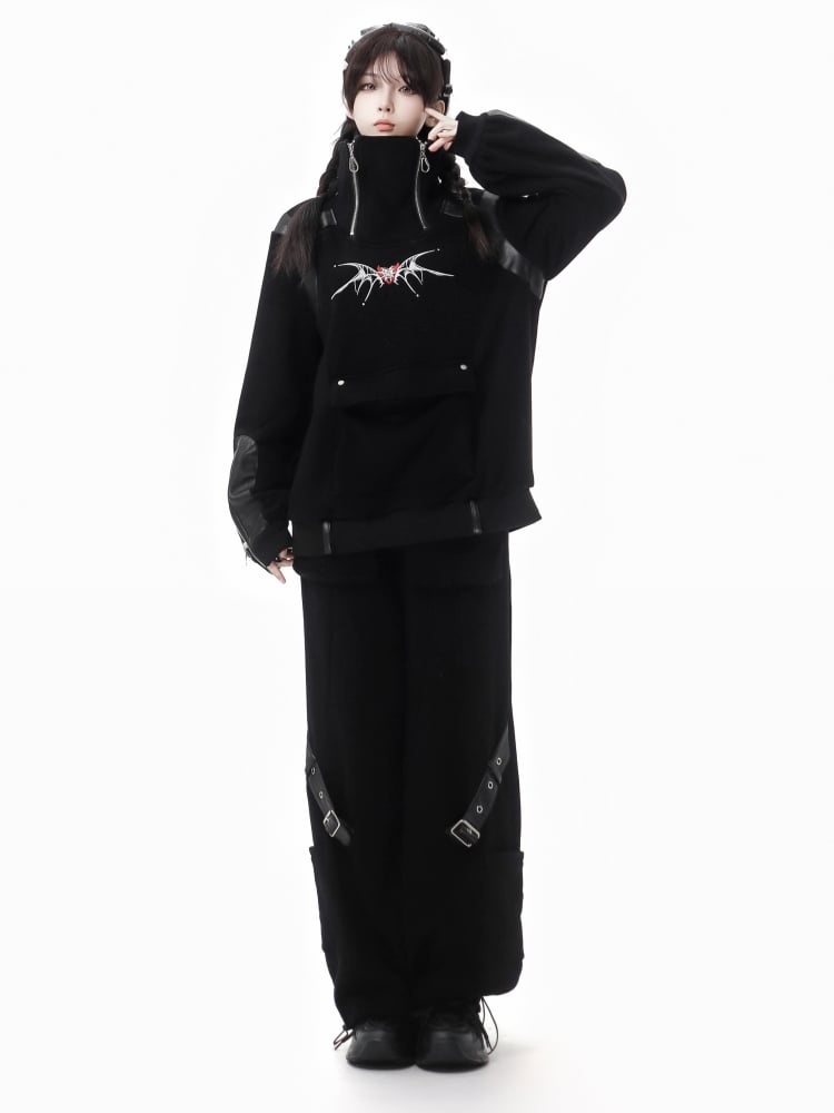 Gothic Cargohose mit schwarzen Schnallen und Kordelzug am Bündchen