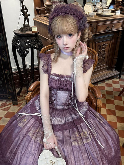 Skirt Basque + Purple Waist Painting Classic Boned Oil Top Lolita Overlay Print